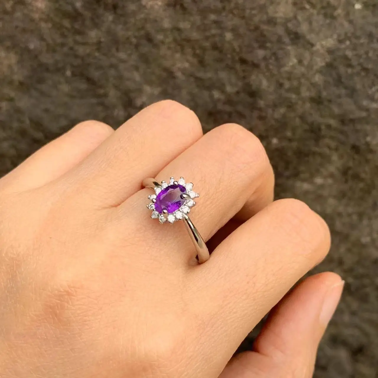 MM Natural Amethyst Ring Adjustable Female Ring Jewelry for Women Gift Wholesale High Quality Vintage Fine
