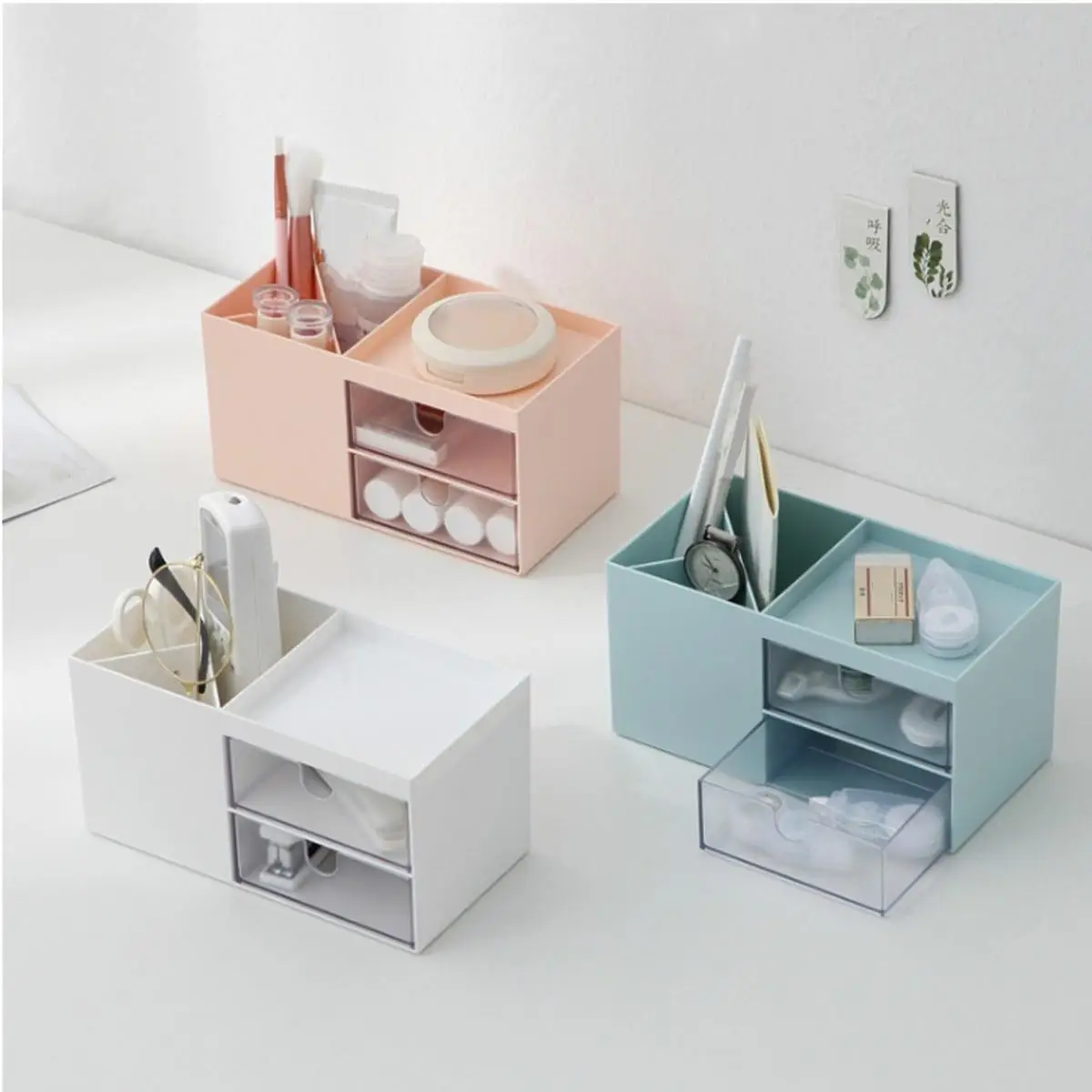 

New Plastic Cosmetic Box Double Floor Storage Drawer Bedroom and Bathroom Simple Jewelry Desktop Storage Box