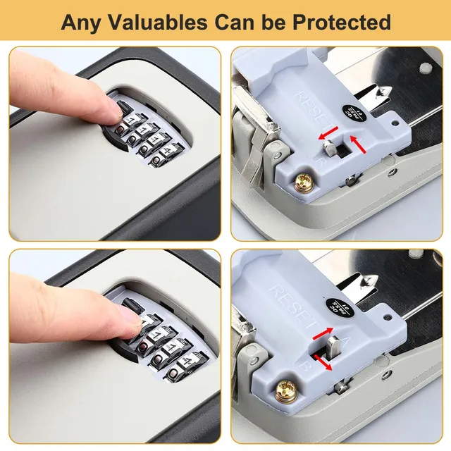 Wsdcam Wall-mounted Key Lock Box Waterproof Key Code Box 4 Digit Combination Password Key Organizer Outdoor Key Safe Lock Box 4