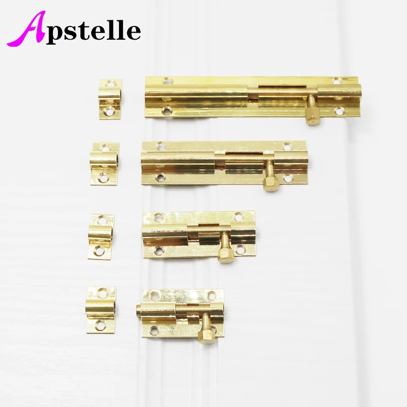 Brass Doors Slide Latch Lock Bolt Latch Barrel Home Gate Safety Hardware Screws 4 Size 1.5/2/3/4 Inch Gold