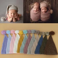 Newborn Hat Photography Props Knit Fur Ball Beanie Hat Baby Photo Studio Photography Props Cap  Baby  Hat 1