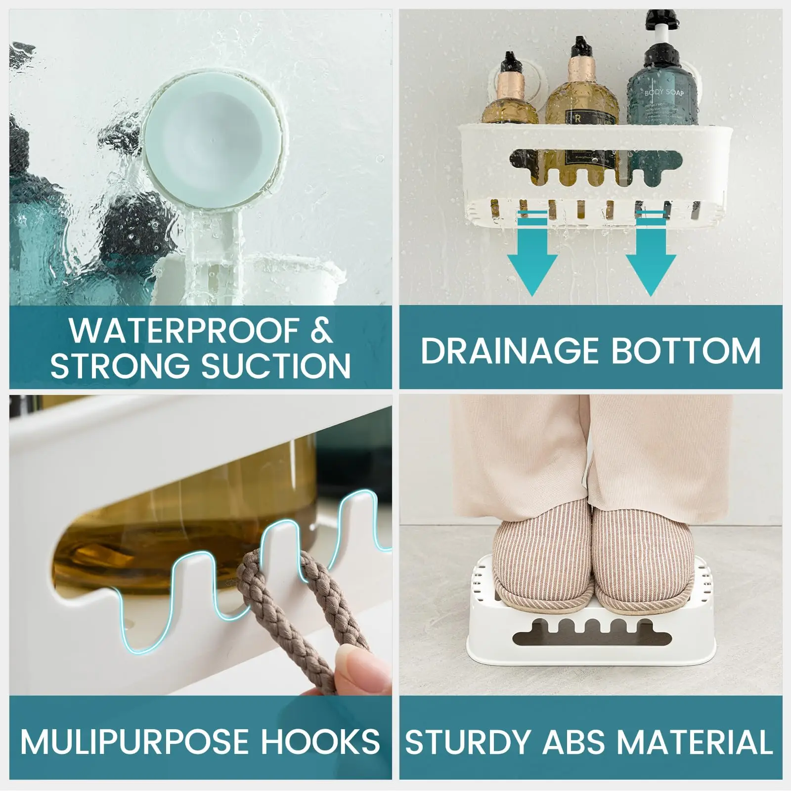 TAILI Suction Cup Shower Caddy Bathroom Shelf Suction Shower Basket Removable Powerful Organizer Bathroom Caddy