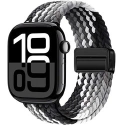 Magnetic Braided Nylon Watch Band Bracelet for S10-46 45 44 42 49mm (Black clever)