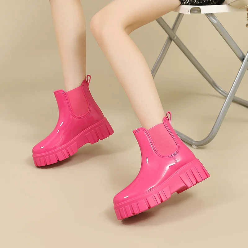 Platform Rain Boots Women Garden Galoshes Waterproof Rubber Chelsea Boots  Ladies Non-slip Rainshoes Fishing Waders Water Shoes