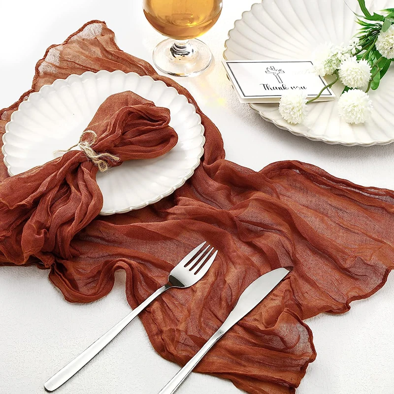 6PC RUST Napkins 50&times;50cm Wrinkled Gauze Cheesecloth Wedding Decoration Birthday Party Thanksgiving Christmas Boho Table Supplies