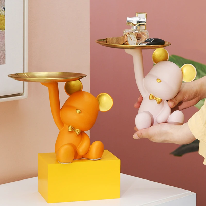 

Поднос с медведем из смолы, фигурки для интерьера, крыльца, настольного стола, контейнер для хранения закусок, домашний офисный Настольный декоративный аксессуар