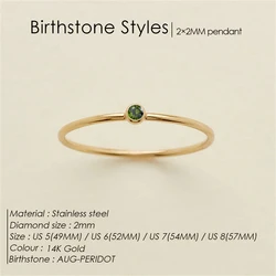 Elegant Gold - Tone Birthstone Ring in Stainless Steel - Simple Fashion Style (Gold Color)