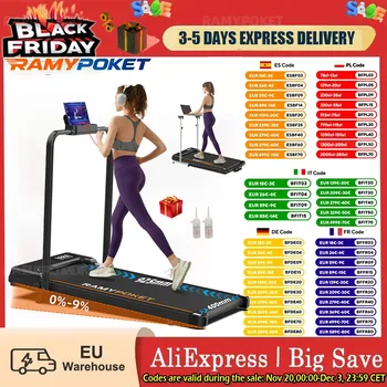 RAMYPOKET Tapis Roulant Elettrico Pieghevole Salvaspazio con Inclinazione Regolabile 0-9% Velocità 1-10 km/h, Schermo LED Extra Large a Colori, Motore 2.5HP Silenzioso 40cm Cintura da corsa per Casa e Ufficio, Ideale c