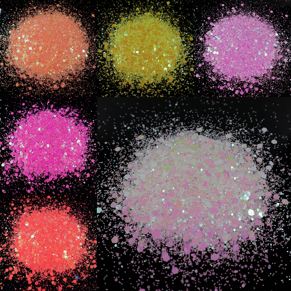 

1KG/Pack Sparkly Chrome Pearl Hexagon Iridescent Nail Art Glitter Mix Size Nail Design Aurora Sequins Chunky Manicure Flakes