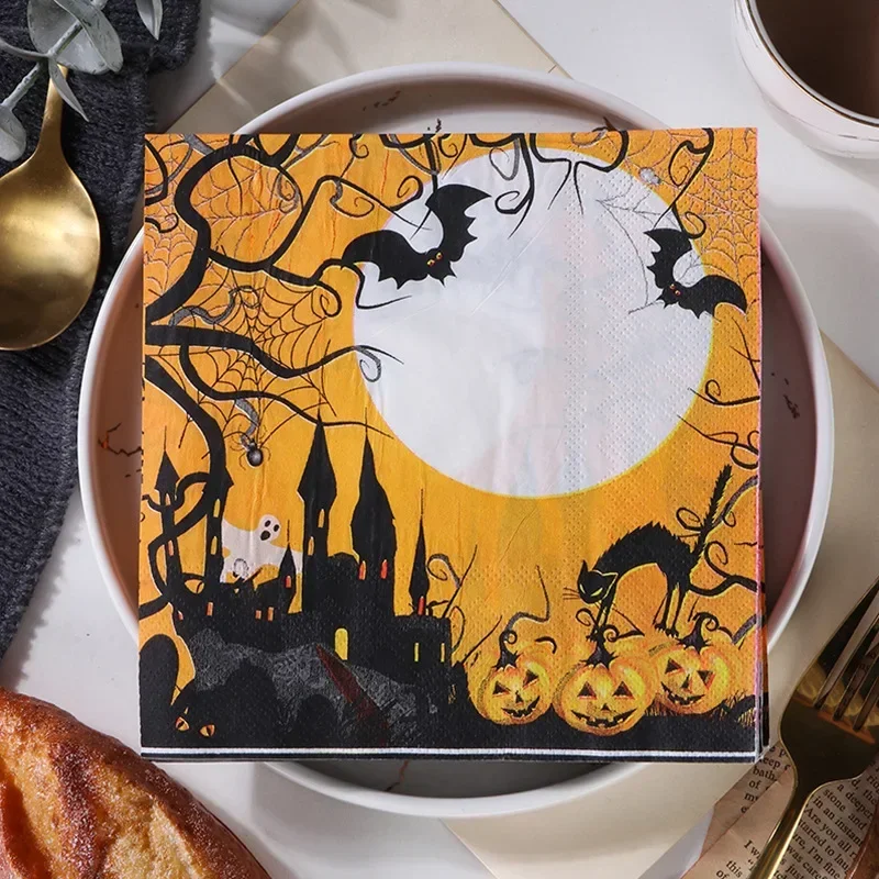 10/20pcs Halloween Party Creative Paper Napkins Wood Pulp Colorful Printed Napkins Decorative Paper Placemats Cheap Promotions