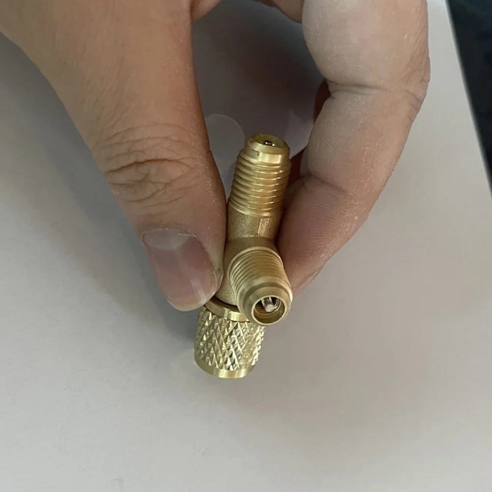 Car Quick Coupler Tee Adapter Valve Core 1/4in SAE Brass Air-Conditioning Quick-Connector T-shaped Adapter 1pc For R22 R12 R134