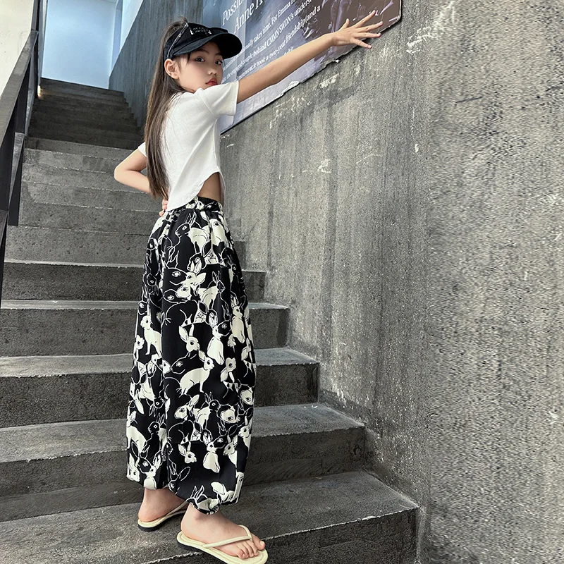 Baby Girls Clothes Summer Outfits Rabbit Printed Slim Short T-shirts Loose Sweat pants 5 6 7 8 9 10 11 12 13 Years Children sets