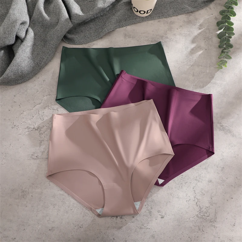5Pcs High Waist Seamless Women's Panties Sexy Ice Silk Breathable Stretchy Intimates Plus Size Solid Color Sport Lingerie XS-XXL