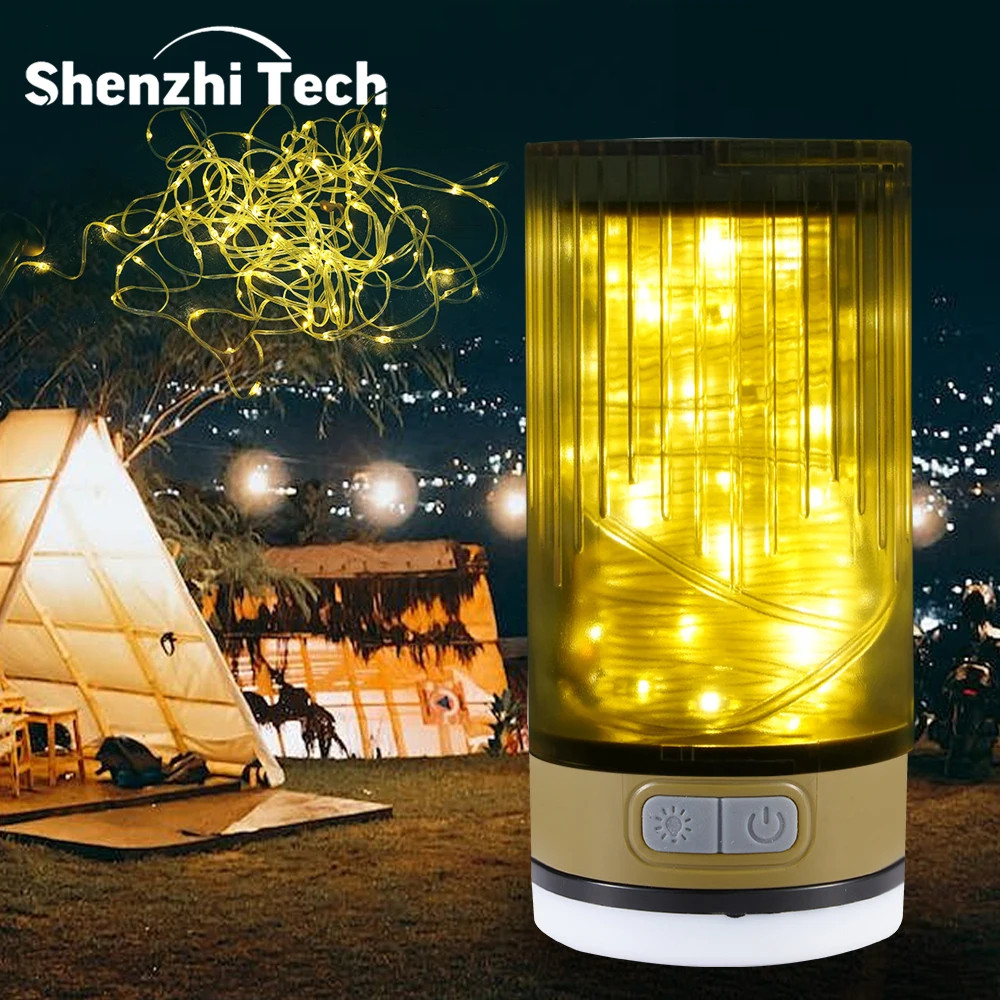 

LED Camping Lantern with 10M/33Ft String Lights, 6-Modes Adjustable Outdoor Lighting,Camping Lamp Flashlights for Garden Decor