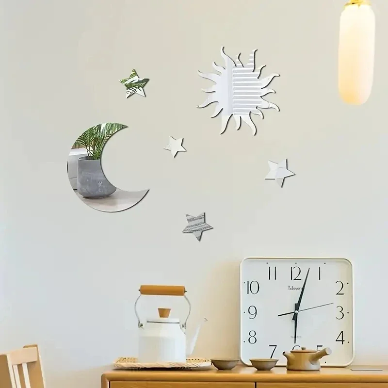 Wall Sticker 6pcs Star & Moon Combination For Bedroom and Living Room Ramadan Kareem Holiday Birthday Party Supplies
