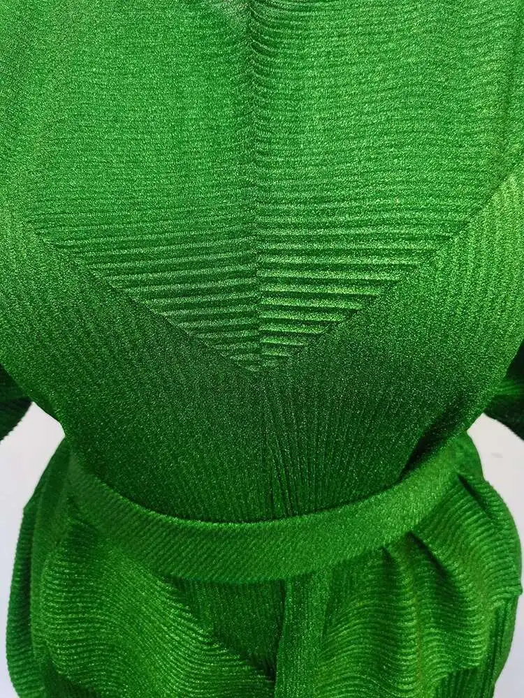 LANMREM Women's Pleated Dress Fashionable Loose Elegant Rondun Collar Short Sleeve Long Dresses With Belt 2025 New 2DB2626 - Image 5