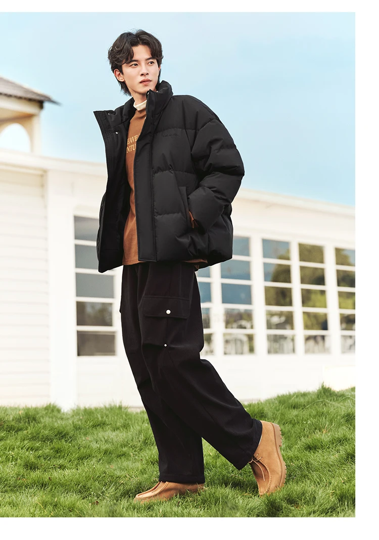 Down Jacket Men Winter New Contrast Color Texture Printing Couple Puffer Coat Thick Outerwear Trendy Down Jacket