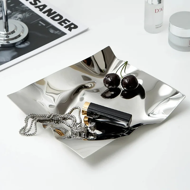 Nordic Creative Irregular Design Storage Tray Jewelry Stainless Steel Fruit Plate Home Decor Living Room Organizer