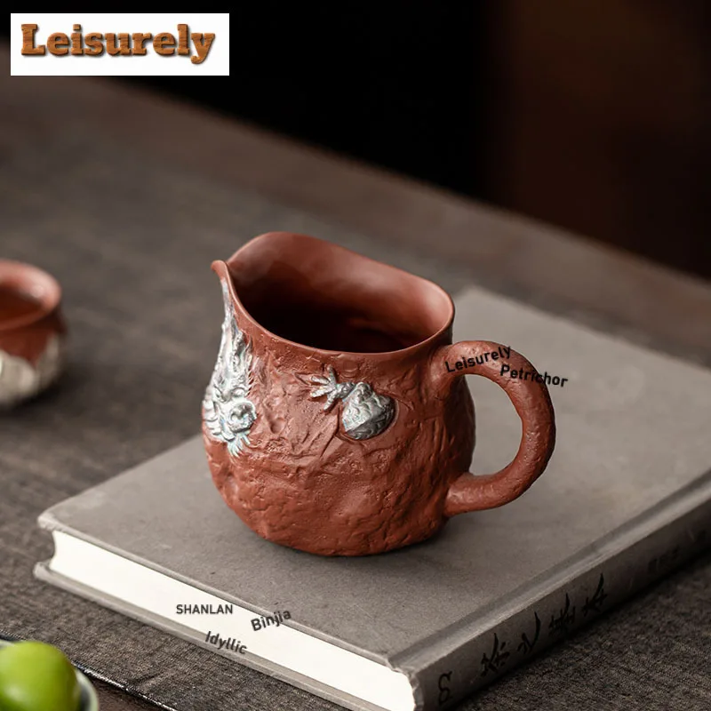 Purple Clay Sier-plated Dragon Lotus Petal Tea Pitcher Divide Tea Cha Hai Dispenser Justice Cup Fair Mug Tea Ceremony Ornaments