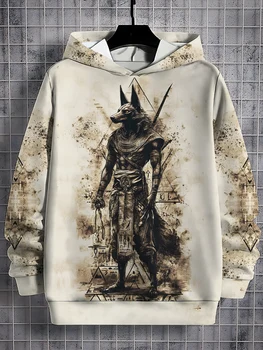 Fashion Men's Hooded Sweatshirt | Trendy Egyptian Anubis Design, Comfort Fit Long Sleeves & Two Pockets for Spring/Fall