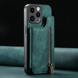 Retro Leather Zipper Wallet Phone Case with Multi Card and Cash Slots for Oneplus 12 5G (Green)