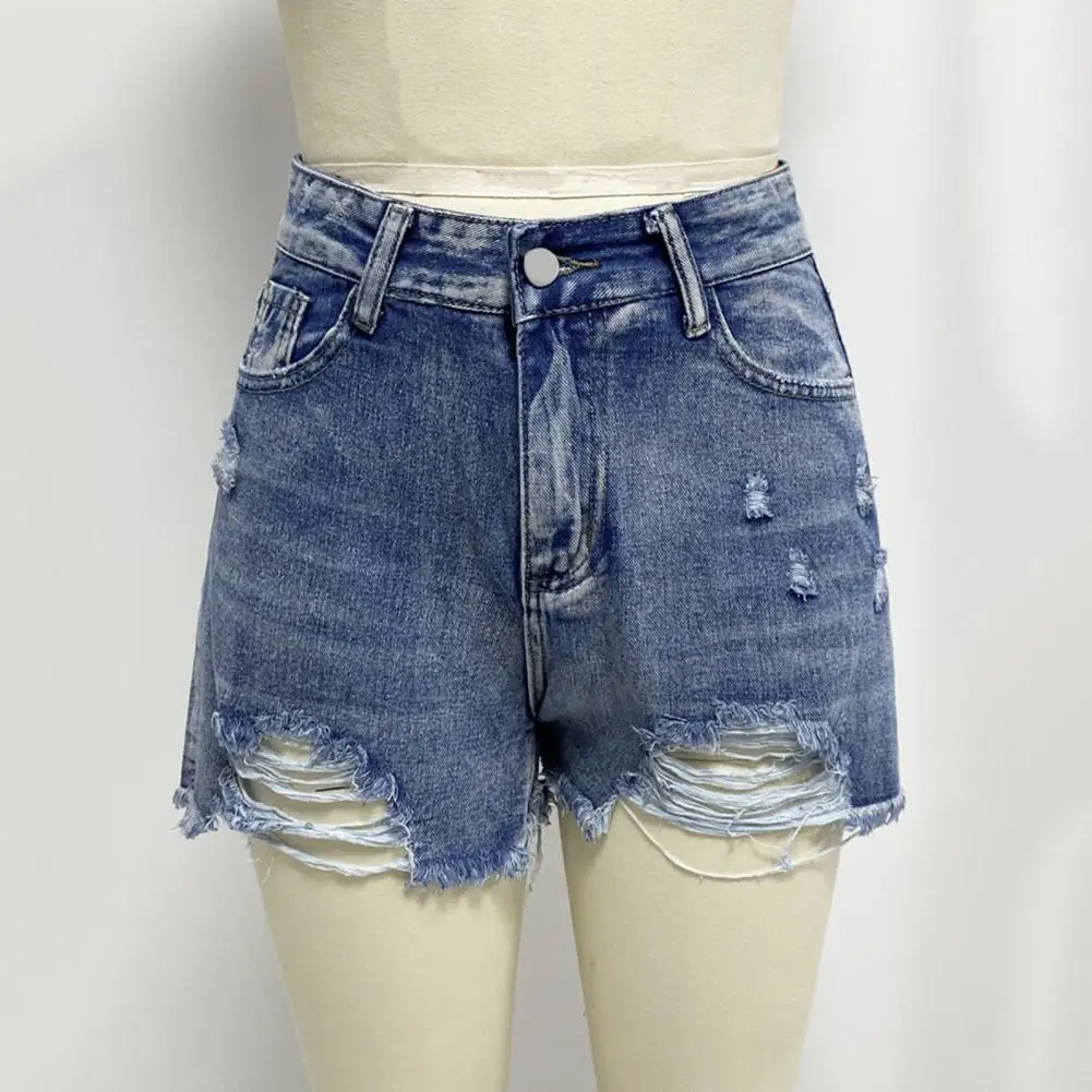 

Denim Pants Stylish Women's Denim Shorts with Ripped Holes High Waist Slim Fit Trendy Button Zipper Closure Stretchy for Hot