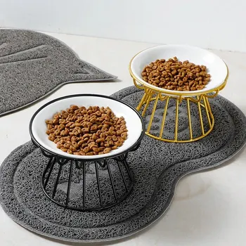 1Set Pet Ceramic Bowl Iron Rack Cat Food Snacks Canned Plate Anti-black Chin Anti-turning Water Does Not Leak Easy To Eat 3