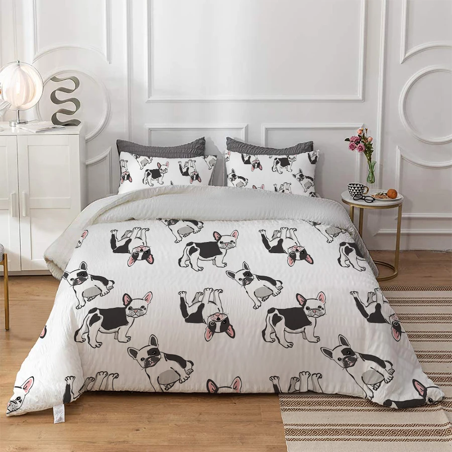 

French Bulldog Bedding Set Duvet Cover Set Cartoon Puppy Single Double Twin Full Queen King Size For Kids Adults Home Textiles