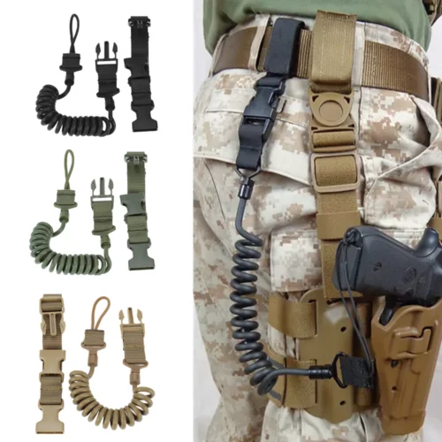 

Military Tactical Multi-purpose Spring Lanyard Airsoft Pistol Secure Lanyard Sling Strap Shooting Hunting Gun Accessories