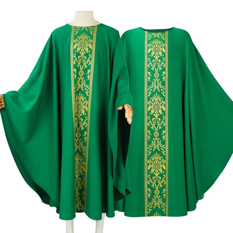 Male Priest Religious Robe Gothic Round Neck Solid Color