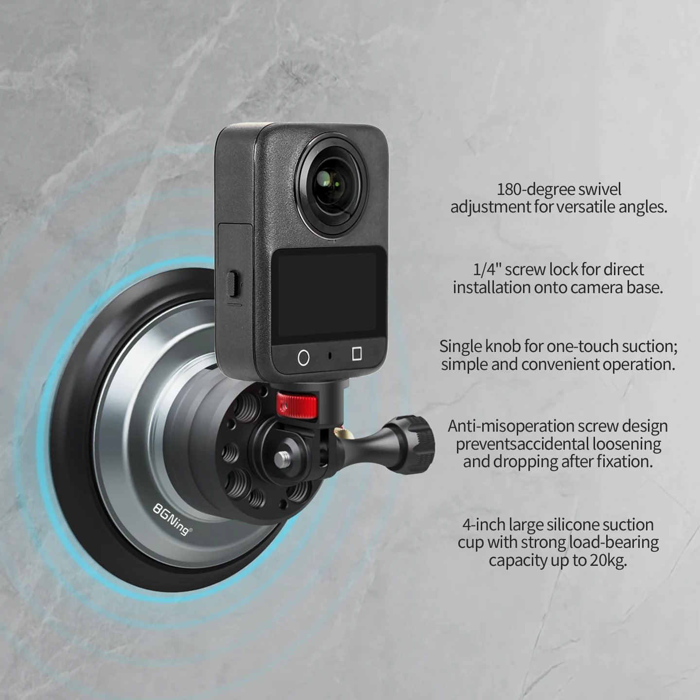 Aluminium 360° ° Einstellbare Saugnapf Magic Arm Halterung für DJI Osmo 360 Pocket 3 GoPro 13 Insta360 1/4 Auto Windschutzscheibe Kamera Halter – Detail 6