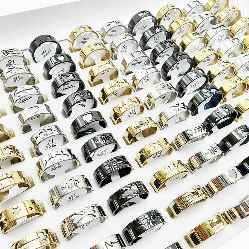 Lot De 45 Bagues Pour Hommes – Acier Inoxydable – Tailles 17 Mm à 21 Mm – Noires – Neuf Avec étiquettes