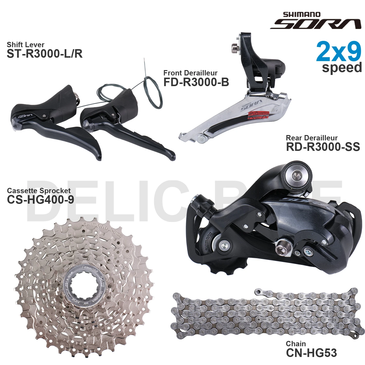 SHIMANO SORA R3000 2x9 Speed Groupset with ST-R3000 FD-R3000 RD