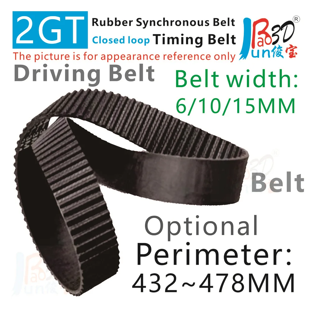 

Black Rubber Closed Loop 2GT Timing Belt Pitch 2MM Width 6 10 15MM Perimeter Line 432 To 478MM GT2 Driving Belt 3D Printer Parts