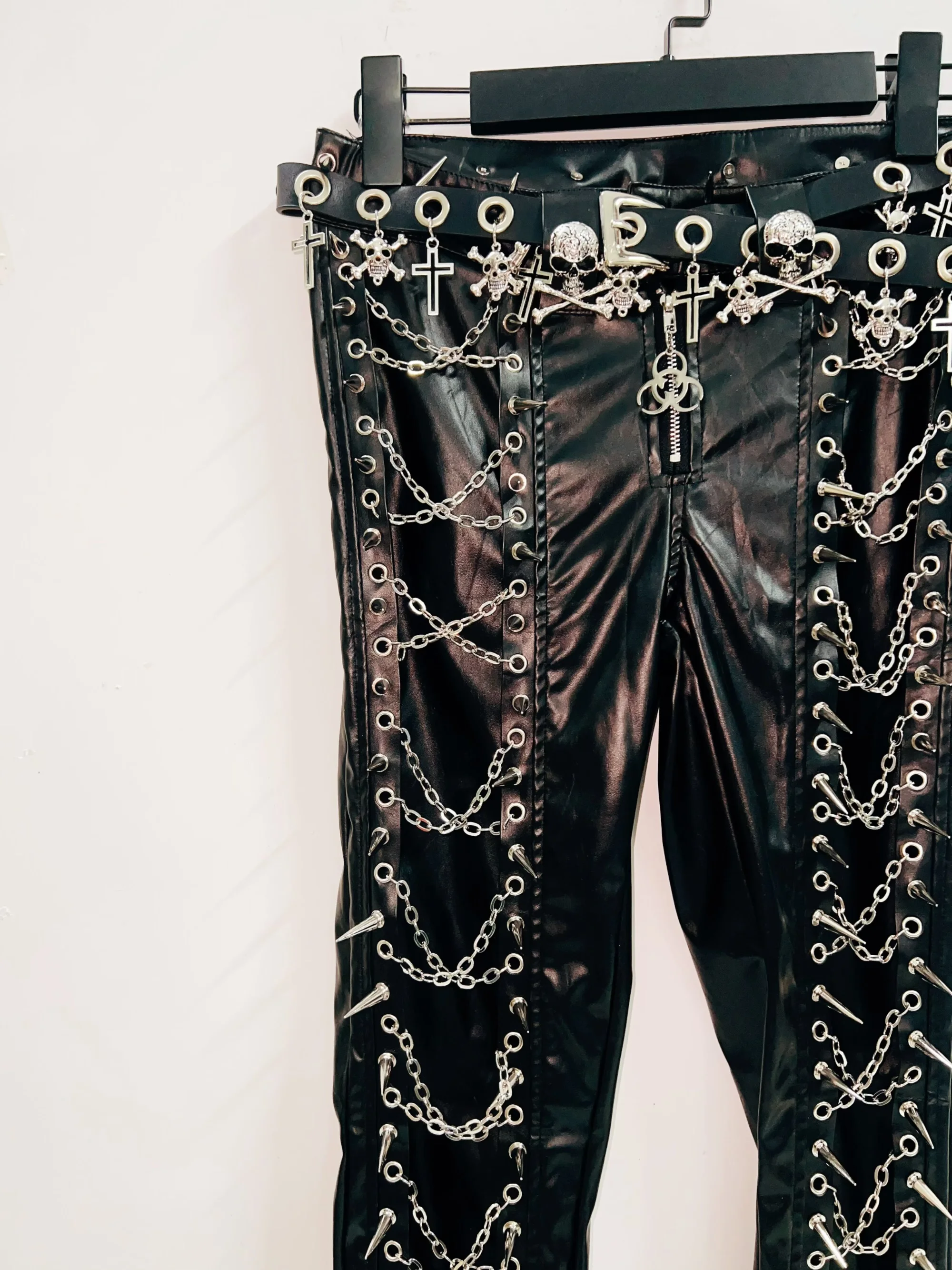 Metal Chain Faux Leather Trousers 25