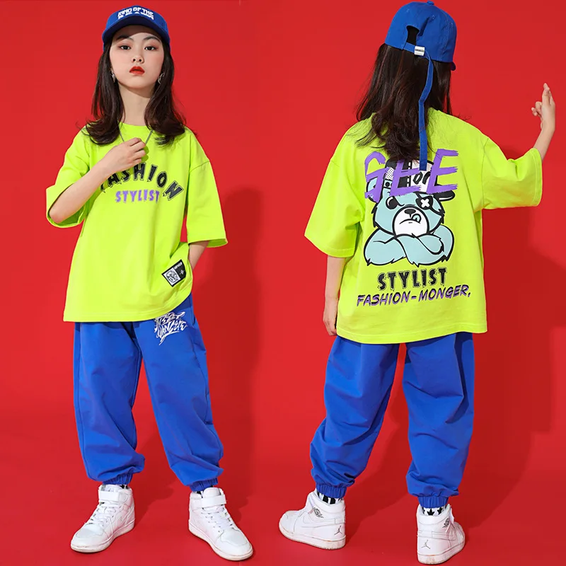 

Kids Boys Girls Short-sleeved T-shirt + Pant Two-piece Street Dance Children Hip Hop Jazz Suit Streetwear Fashion Tees Trouser