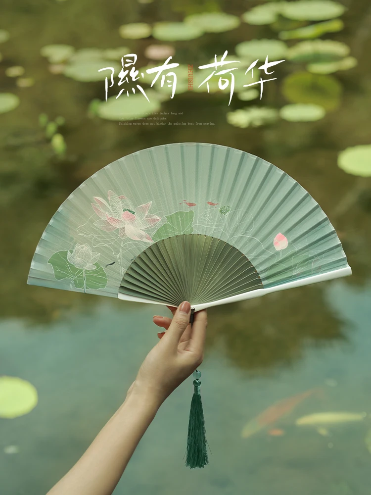 

Lightweight Women's Folding Silk Hand Fan Summer Carrying Hand Fan Home Daily Cool Bamboo Fan Craft Collection Decoration