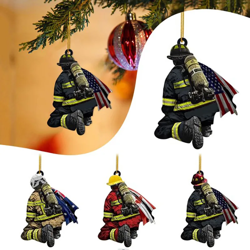 2D Christmas Firefighter Pendant Christmas Pendant Dwarf Car Statue Craft Party Accessories Decoration new year christmas decorations