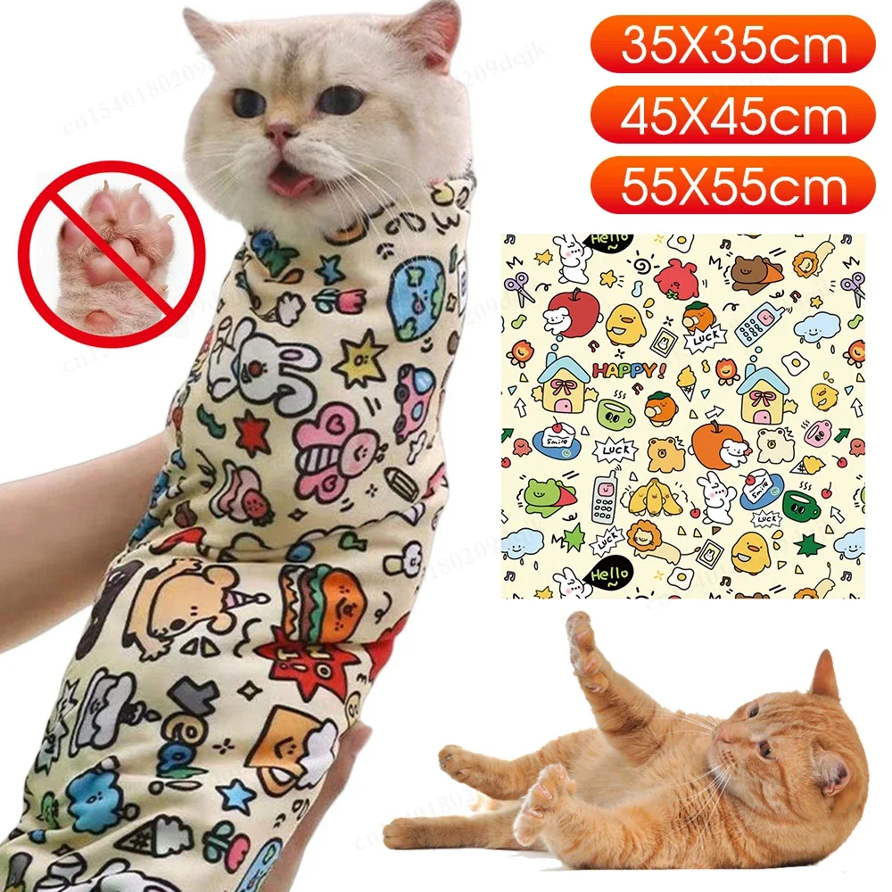 Cat Restraint Bag Cat Grooming Wrap Self-Adherent Cat Restraint Wrap Anti-Scratch Swaddle Burrito for Nail Trimming Grooming Supplies
