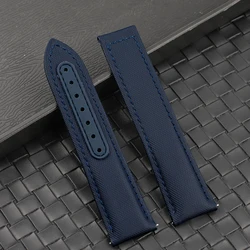 Luxurious Handmade Sailcloth Watch Strap with Premium Stitching, No Buckle - 22mm (Blue)