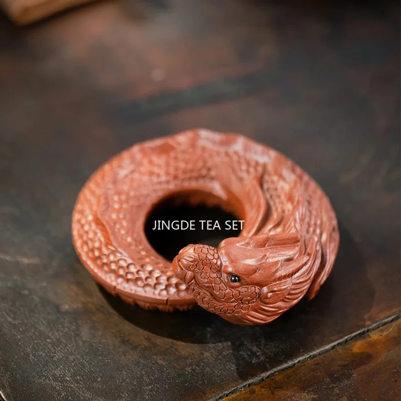 Yixing Purple Clay Tea Pet Boutique Zodiac Dragon Statue Ornaments Handmade Sculpture Tea Figurine Art Chinese Tea Set Decors
