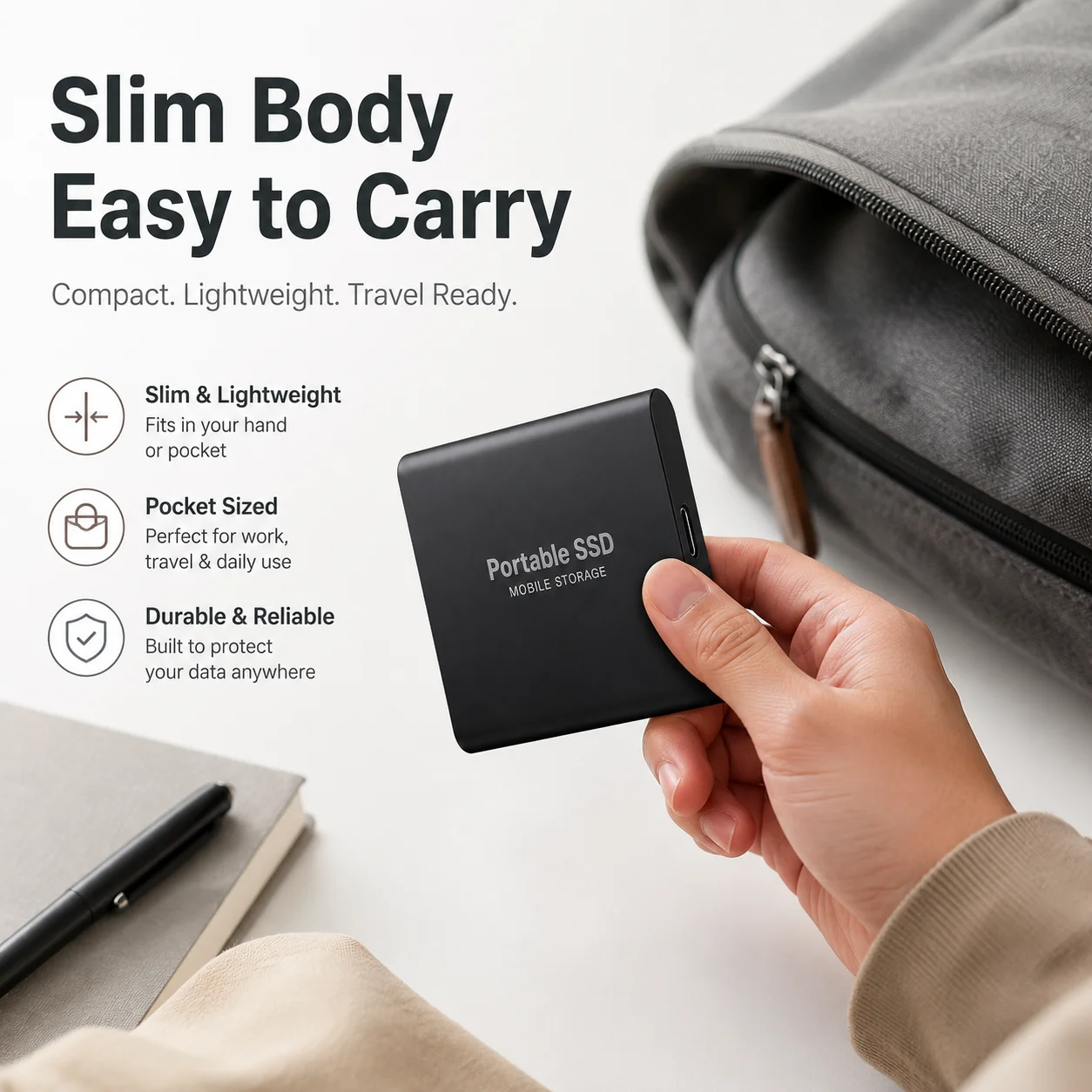 External SSD 1TB 2TB Portable Solid State Drive USB3.2 Type-C File Store for Laptop Mac Computer 2