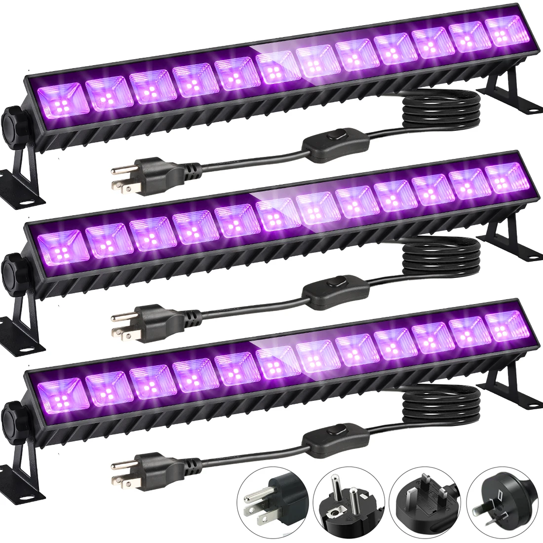 

38W 3 Pack LED Black Light Bar, IP66 Waterproof UV BlackLights ，Light UP 22*22ft*3，Fluorescent Body Paint Halloween Decorations