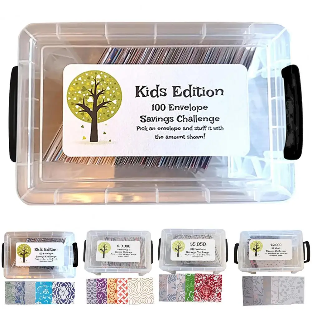Financial Tracker Money Savings Challenge Kit 100pcs Envelope Box Set for Planning Accessory Various Patterns in Square Shape