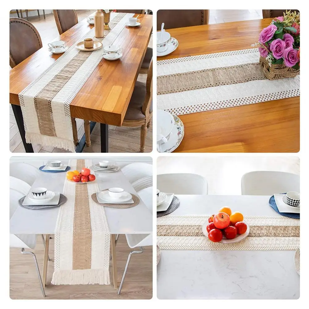 

Decorative Table Runner Hollow Design Table Runner with Tassels Farmhouse Chic Dining Table Cloth for Boho Bridal for Dining