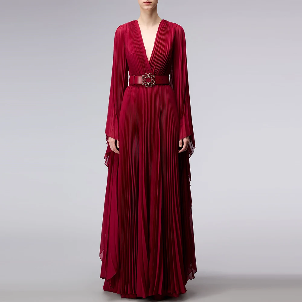 

Шифоновое вечернее платье для пикантных женщин 원원피스 스 Vestidos de festa модное плиссированное платье-трапеция с рукавом летучая мышь красивое коктейльное платье для выпускного вечера с V-образным вырезом
