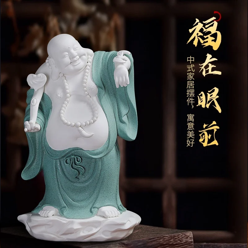 눈 앞에 중국 스타일 푸 세라믹 미트레야 부처님 장식, 집 거실 예배 홈 골동품 선반 장식 집들이 선물