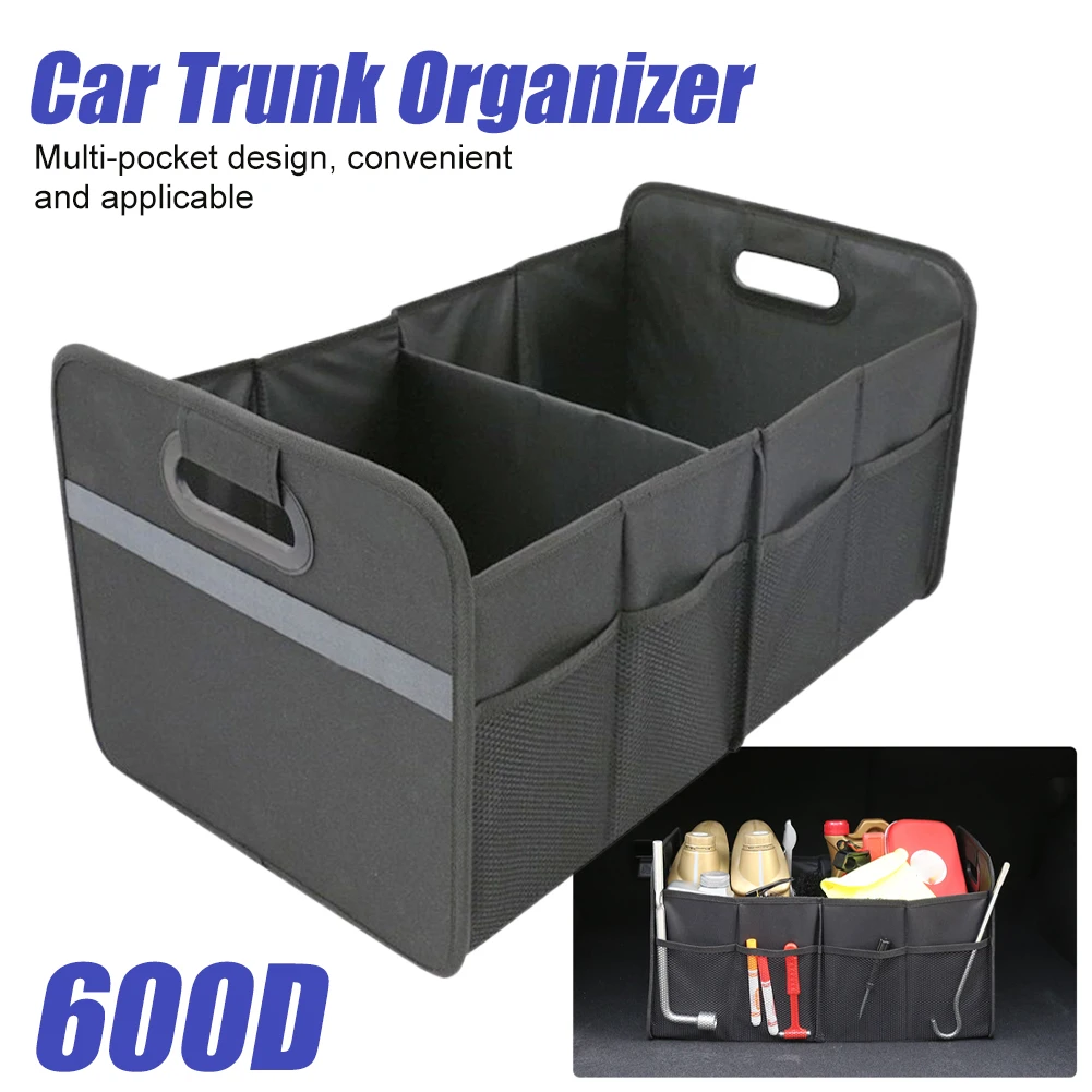 

55L Universal Car Trunk Organizer Folding Storage Box 600D Oxford Collapsible Trunk Storage with 4 Pockets Reinforced Handles