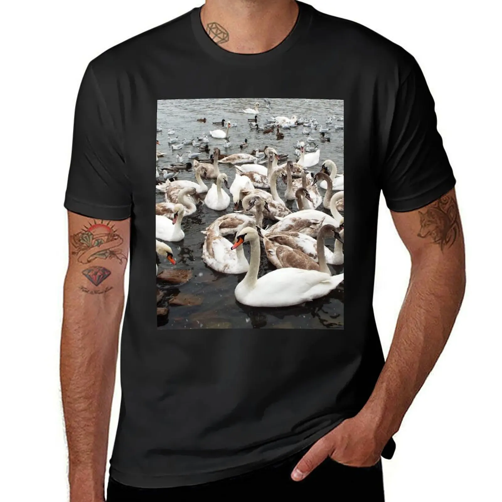 

swans in Prague T-Shirt blanks anime clothes boys whites men t shirts
