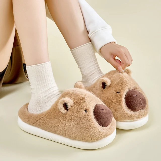 Capybara Chaussons Mignons En Peluche Avec Animaux, Marron